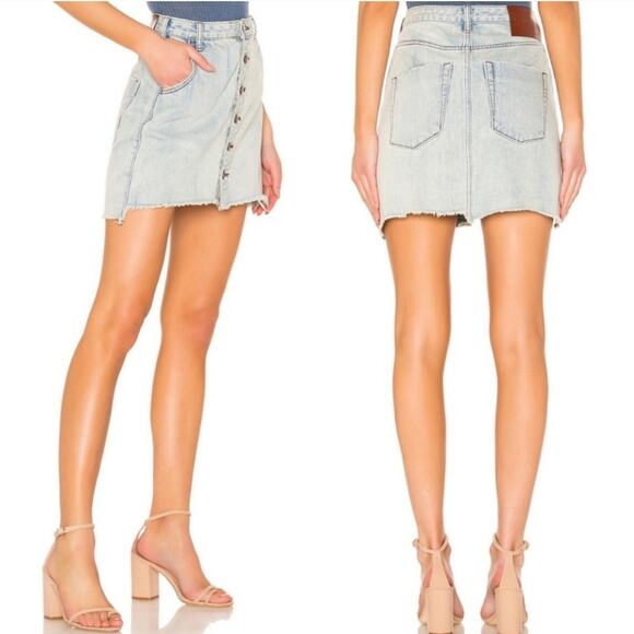 One Teaspoon high rise denim jean button front mini skirt viper - Picture 1 of 9